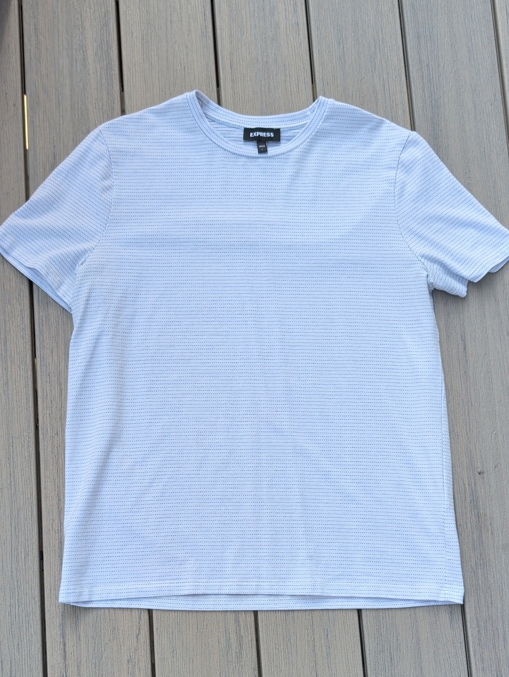 Express Light Blue Short-Sleeve Textured Crew Neck Tee